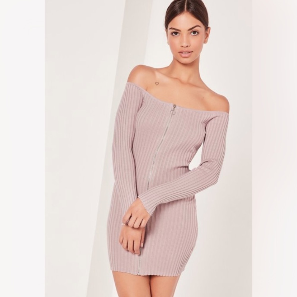 Missguided zipped open shoulder mini pink dress